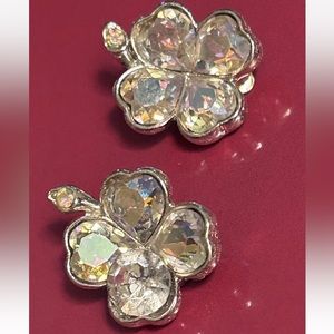 Vintage SIGNED WEISS Four Leaf Clover Shamrock Crystal earrings ST PATS DAY
